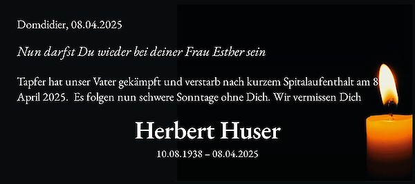 Todesanzeige von Herbert Huser, Domdidier