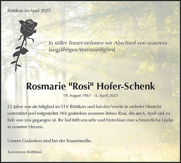Todesanzeige von Rosmarie "Rosi" Hofer-Schenk
