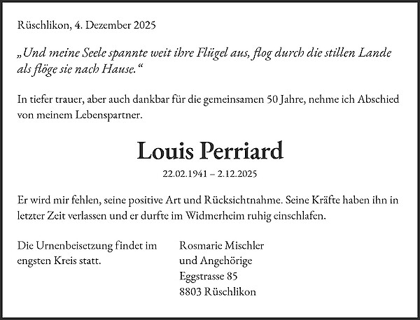 Todesanzeige von Louis Perriard