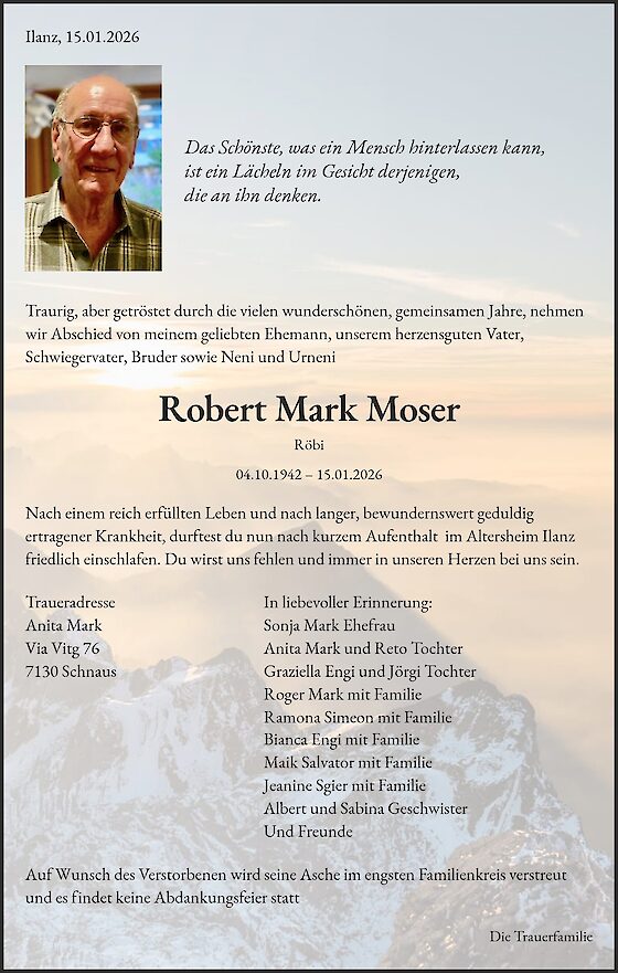 Robert Mark Moser, Schnaus
