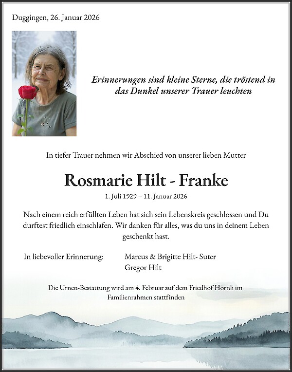 Todesanzeige von Rosmarie Hilt - Franke, Duggingen