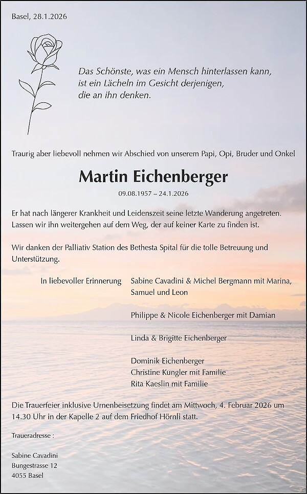 Todesanzeige von Martin Eichenberger