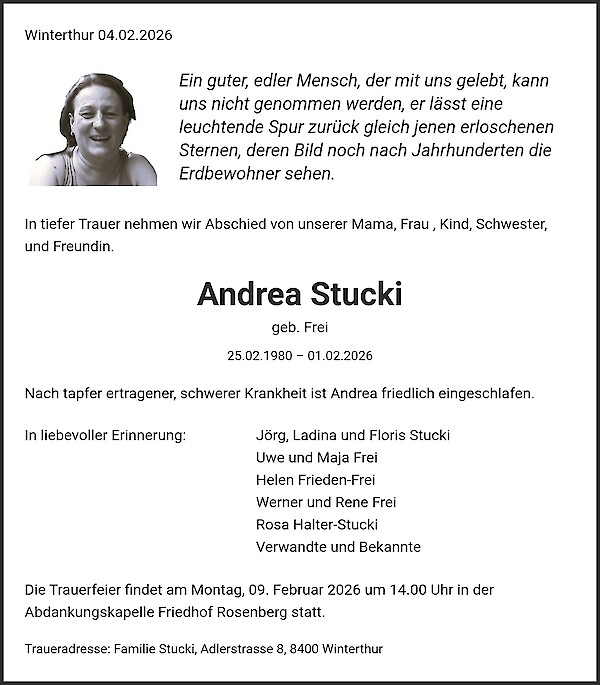 Todesanzeige von Andrea Stucki