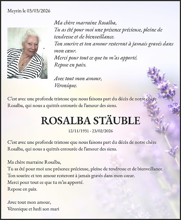 Todesanzeige von ROSALBA ST&Auml;UBLE, Meyrin