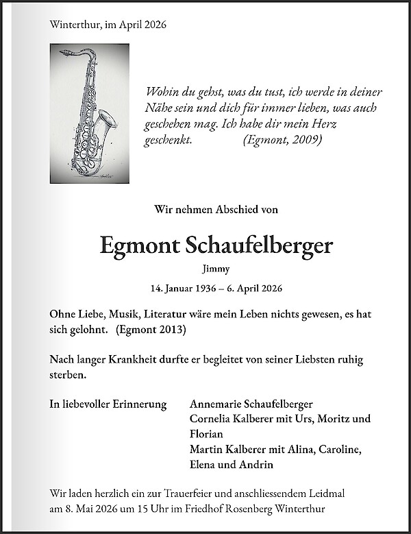 Todesanzeige von Egmont Schaufelberger