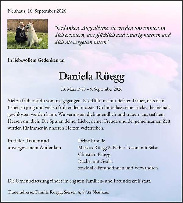 Todesanzeige von Daniela R&uuml;egg