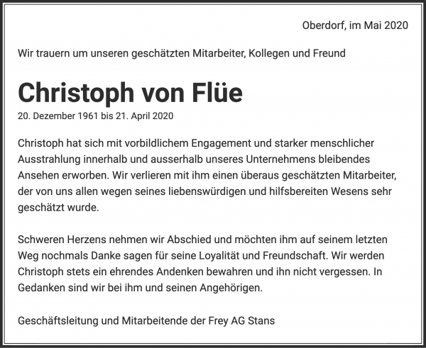 Todesanzeige von Christoph von Fl&uuml;e, Malters