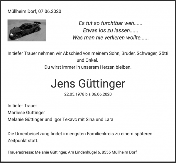 Todesanzeige von Jens G&uuml;ttinger, Felben-Wellhausen