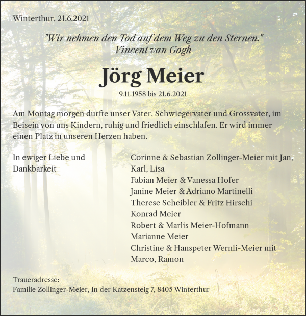 Todesanzeige von J&ouml;rg Meier, M&uuml;hlethal