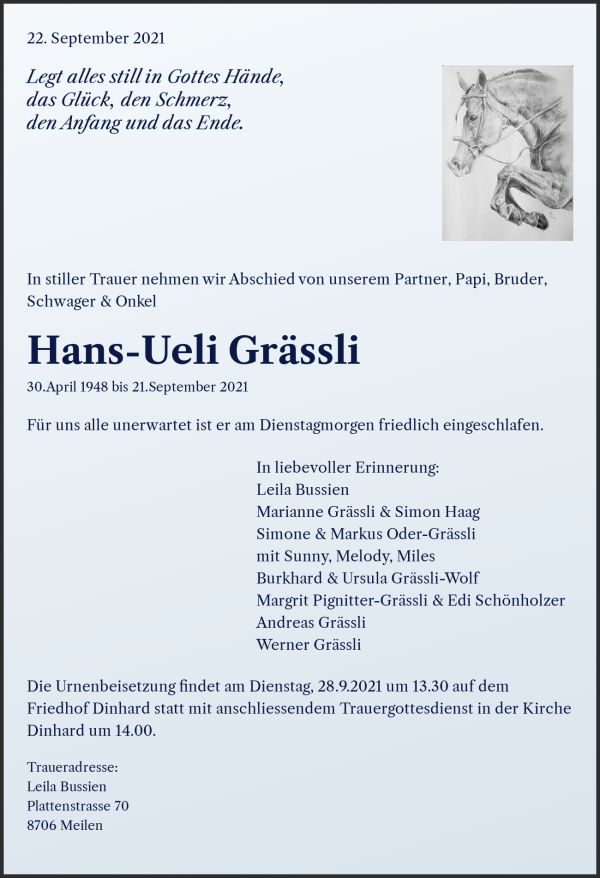 Todesanzeige von Hans-Ueli Gr&auml;ssli, Seuzach