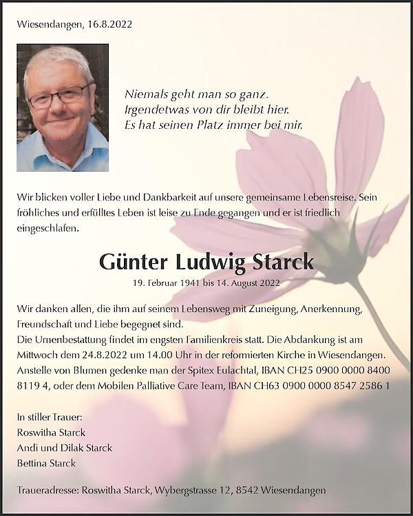 Todesanzeige von G&uuml;nter Ludwig Starck, Wiesendangen