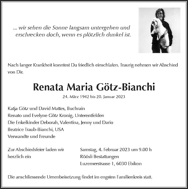 Todesanzeige von Renata Maria G&ouml;tz-Bianchi, Ebikon