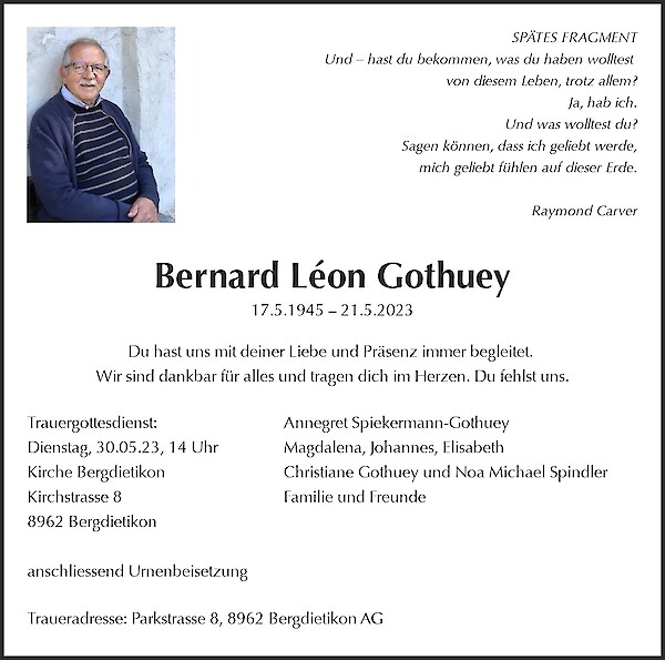 Todesanzeige von Bernard L&eacute;on Gothuey