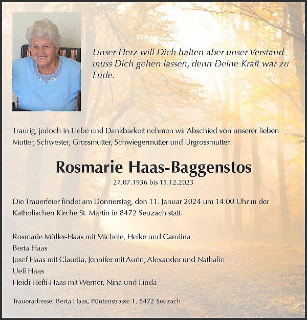 Todesanzeige von Rosmarie Haas-Baggenstos, R&auml;mism&uuml;hle Zell
