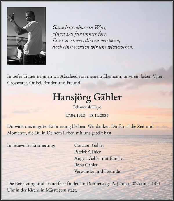 Todesanzeige von Hansj&ouml;rg G&auml;hler, M&auml;rstetten