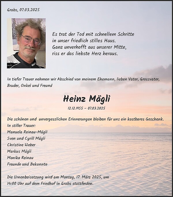 Todesanzeige von Heinz M&auml;gli, Grabs